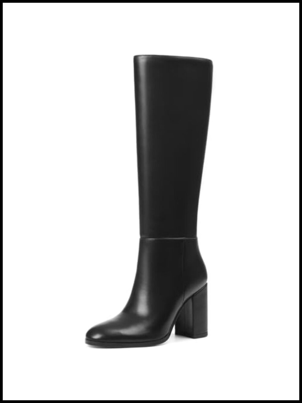 Wide Calf Knee High Boots Chunky Block Heel Round Toe Side Zip Tall